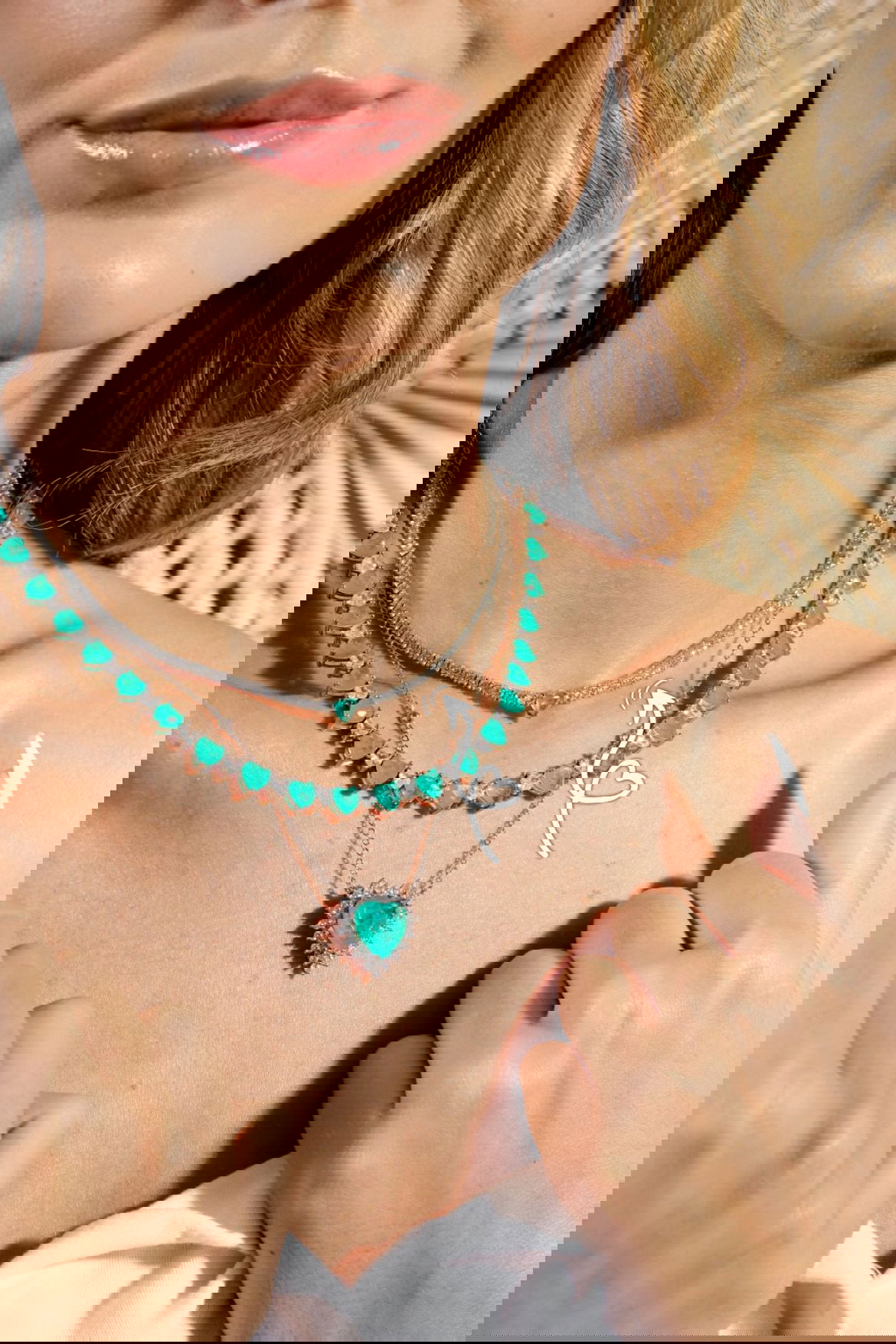 Riviera com Coração Fusion Esmeralda Colombiana(Fecho Joia)em Ródio Branco