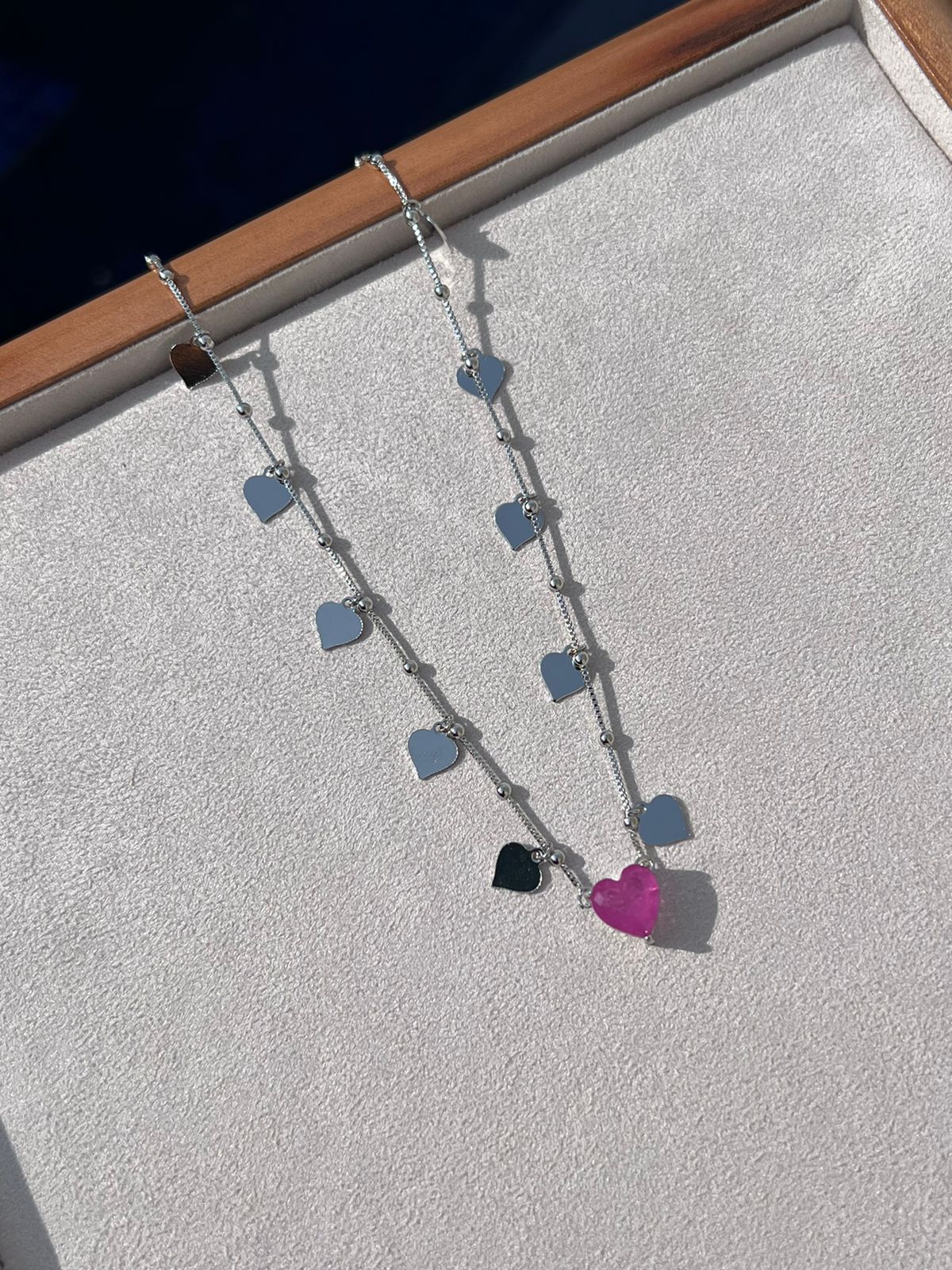 Colar com Coração Liso e Fusion Fuscia