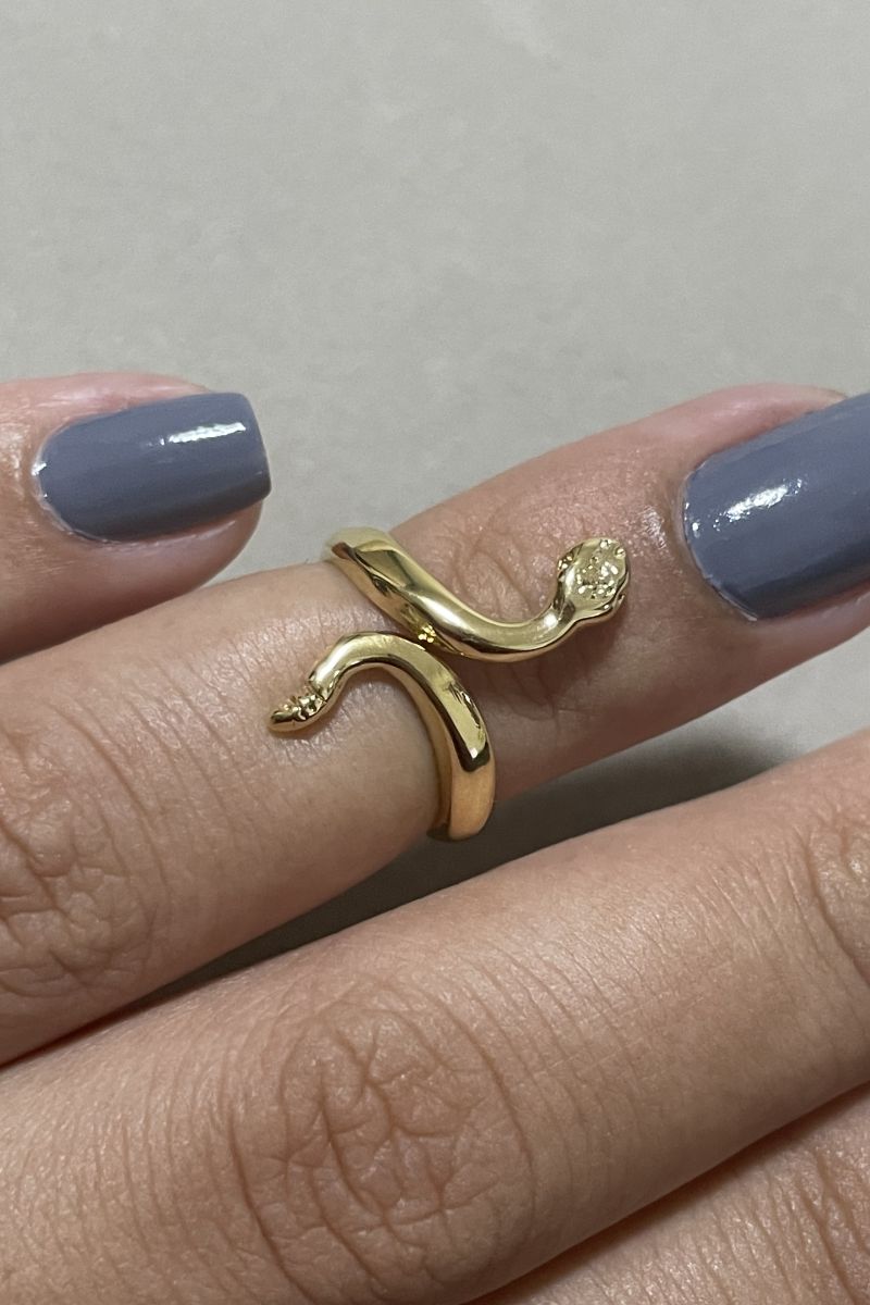 Anel Falange Serpente Regulável em Banho de Ouro
