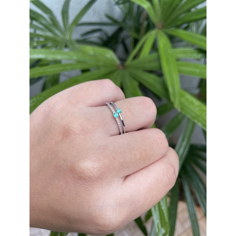 Kit Anel Solitários com Zircônia Cristal e Turmalina em Ródio Branco