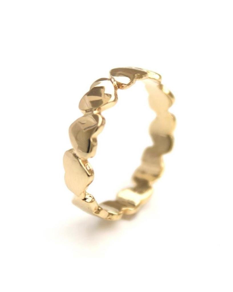 Anel Corações Roliço Inspired em Banho de Ouro