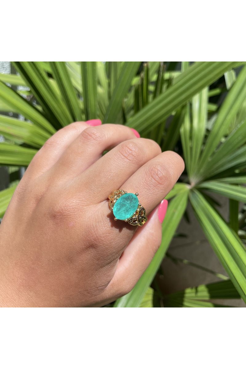 Anel com Pedra Oval Fusion Esmeralda Colombiana em Banho de Ouro