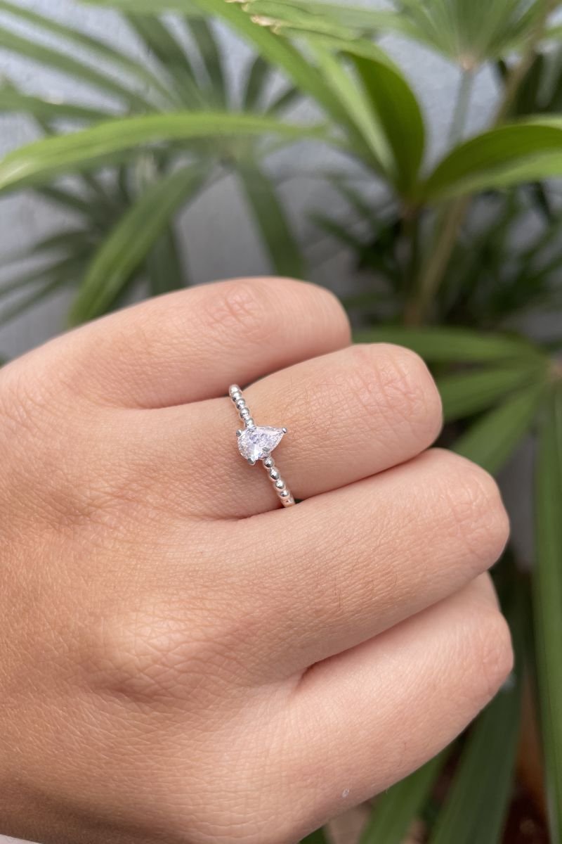 Anel CoZircônia Gota Prata 950