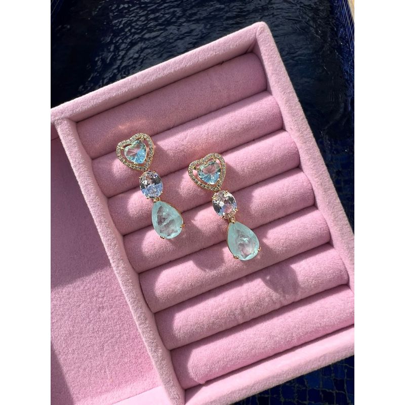 Brinco com Zircônia Cristal e Fusion Água-marinha