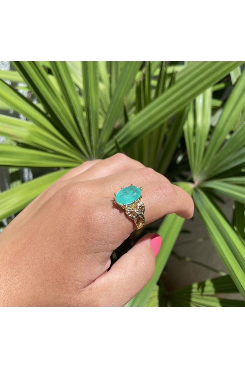 Anel com Pedra Oval Fusion Esmeralda Colombiana em Banho de Ouro