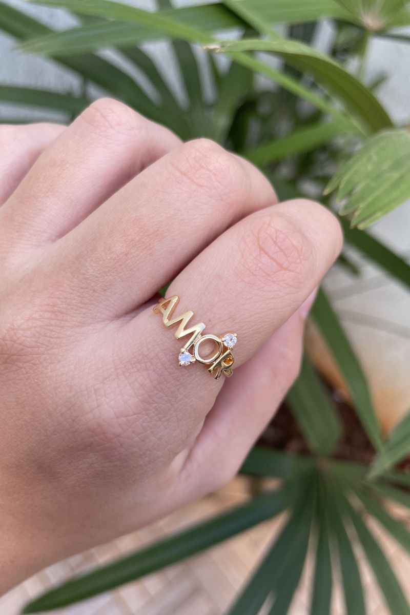 Anel Amor com Zircônia Cristal em Banho de Ouro