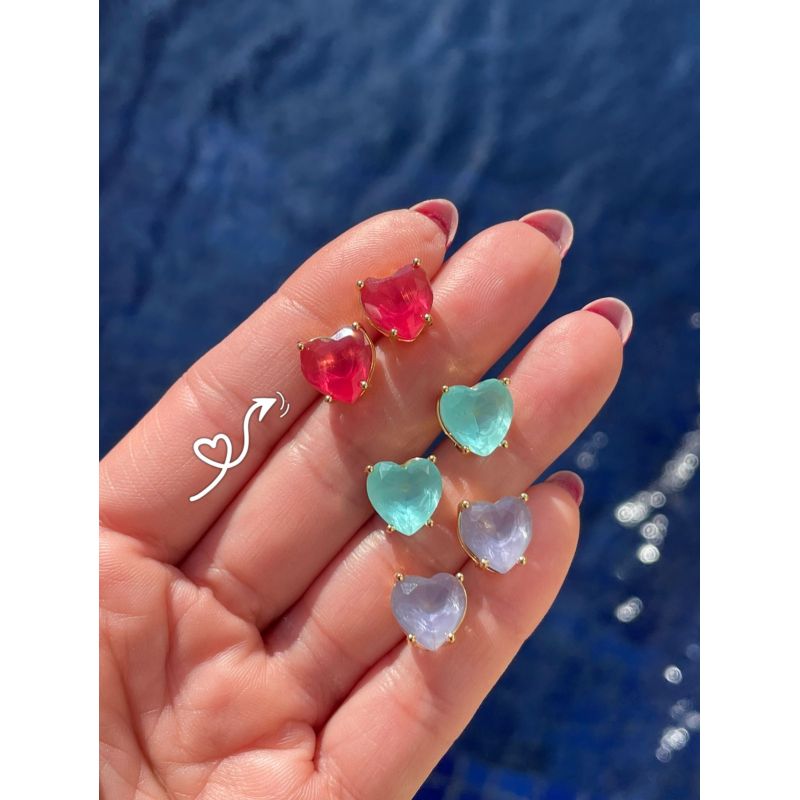 Brinco Coração Rubi Leitoso