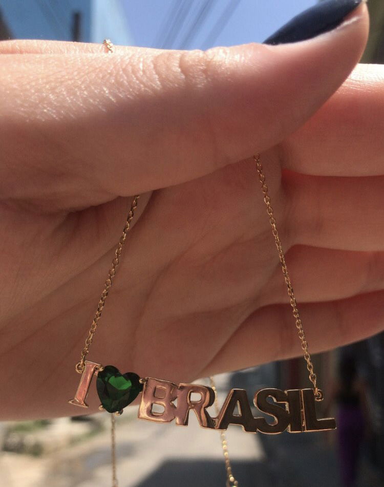 Colar Brasil com Zircônia Verde Esmeralda em Banho de Ouro