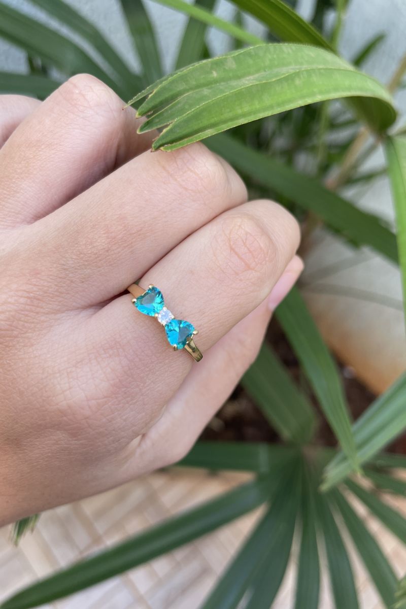 Anel Laço com Zircônia Turmalina em Banho de Ouro