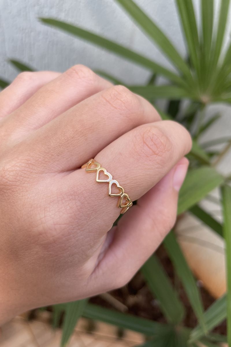 Anel Corações em Banho de Ouro