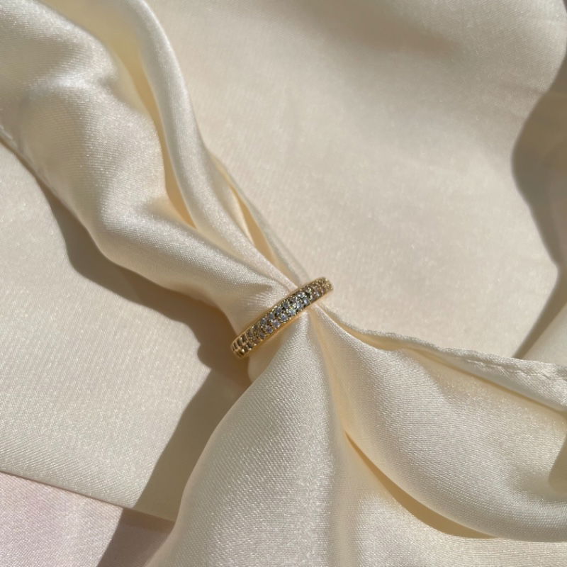 Anel Aparador de Aliança com 2 Filetes de Zircônia em Banho de Ouro