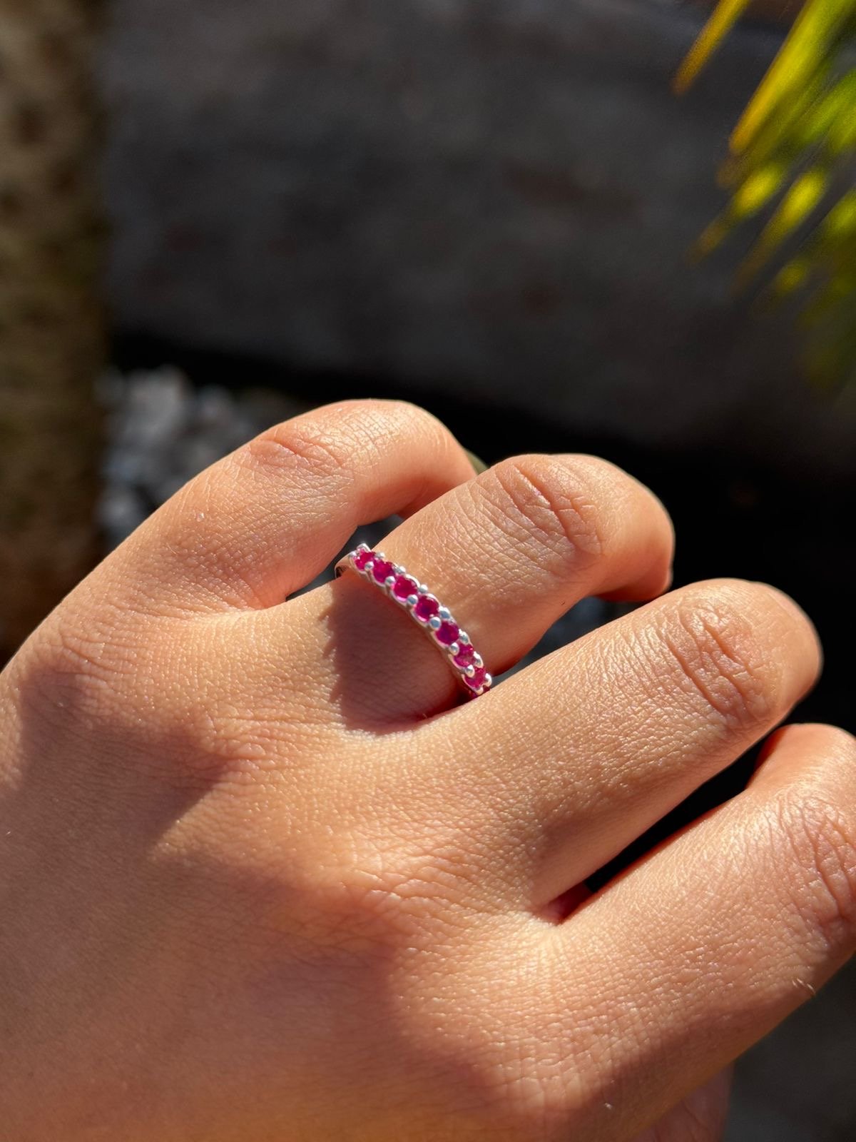 Anel Aparador de Aliança com Zircônia Pink em Prata 950
