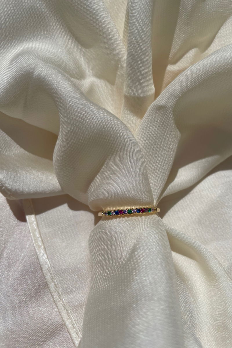 Anel Aparador de Aliança Rainbow em Banho de Ouro