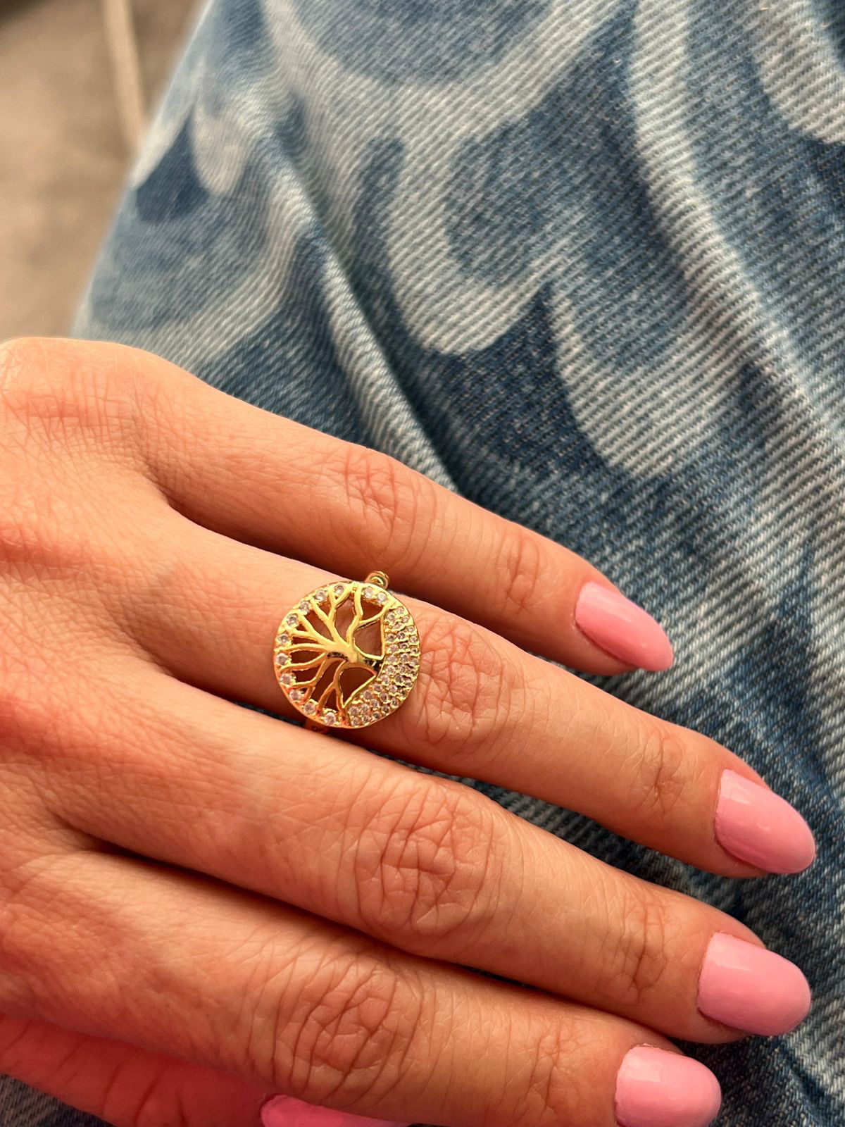 Anel Árvore da Vida com Zircônia Cristal em Banho de Ouro
