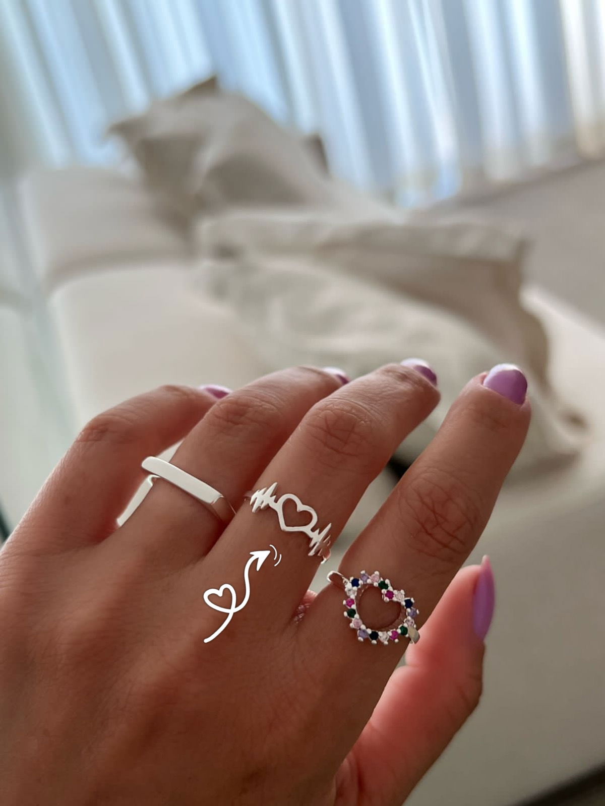 Anel Batimento Cardíaco com Coração em Banho de Prata