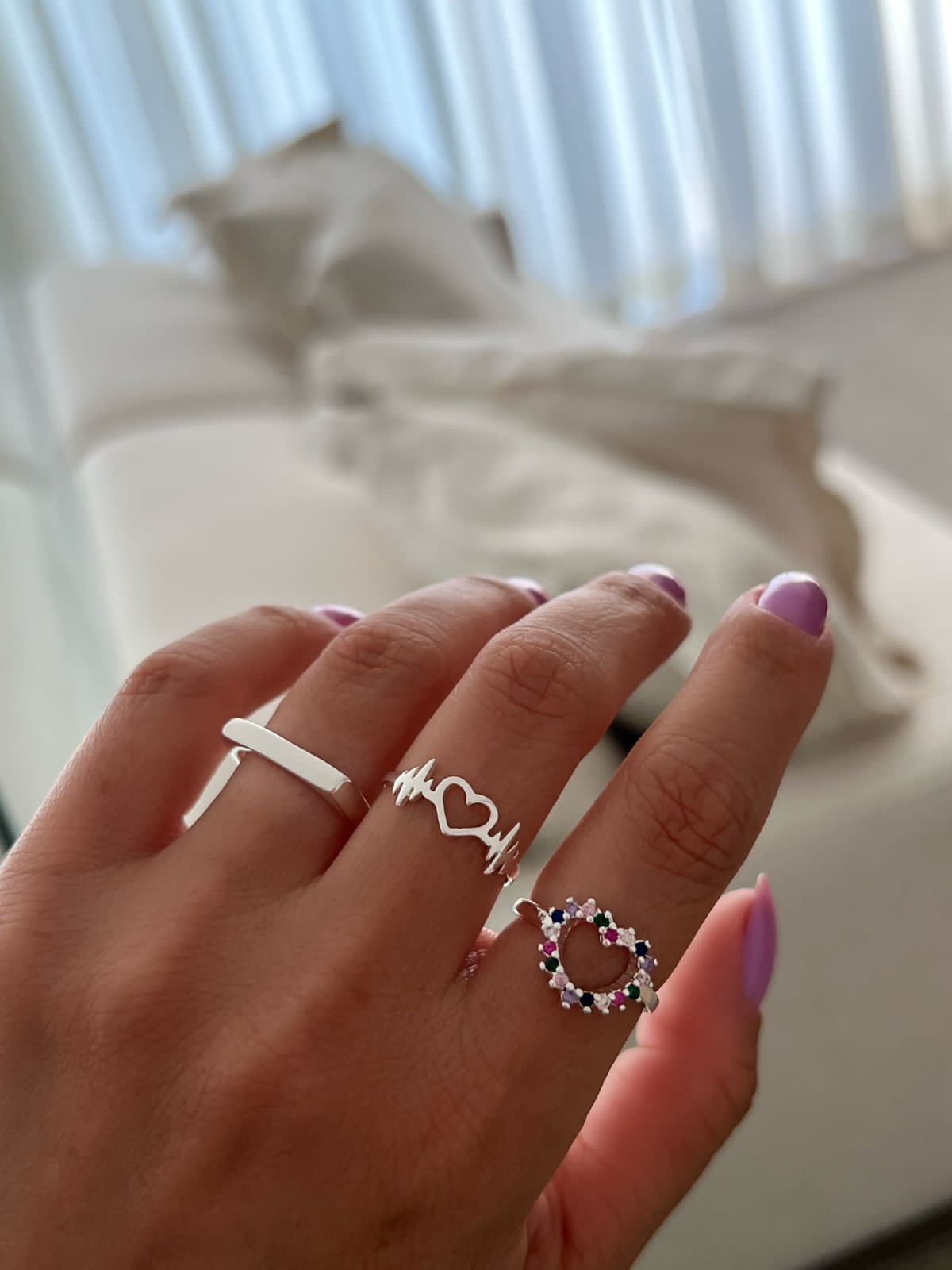 Anel Batimento Cardíaco com Coração em Banho de Prata