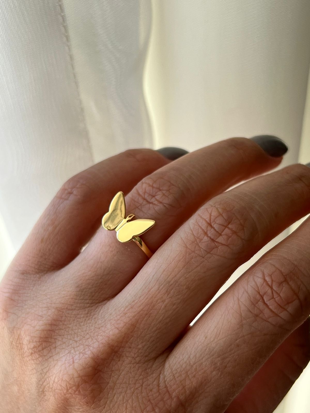 Anel Borboleta Liso em Banho de Ouro