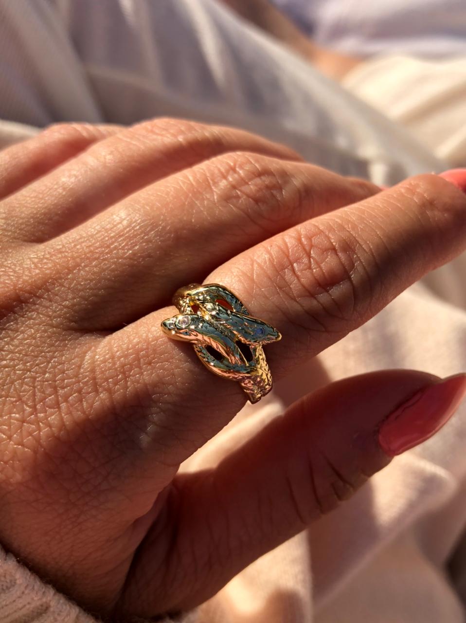 Anel Cobra com Zircônia em Banho de Ouro