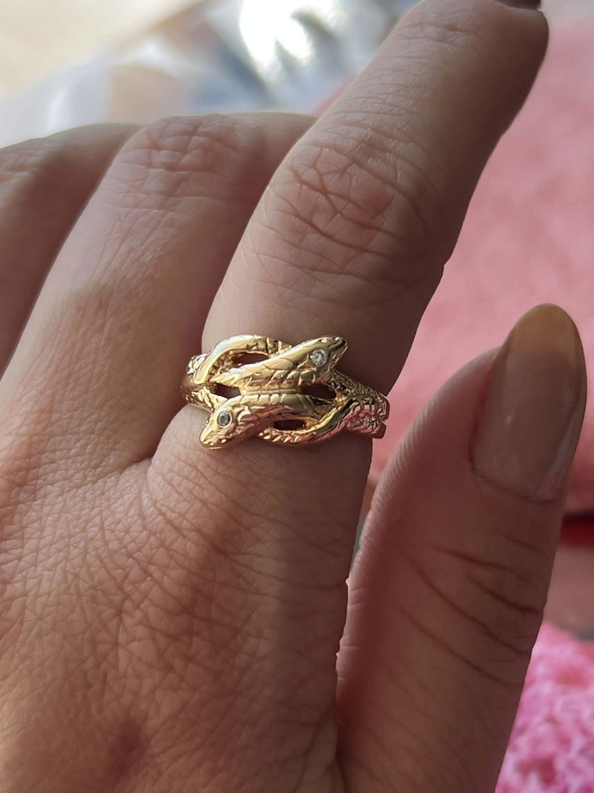 Anel Cobra com Zircônia em Banho de Ouro