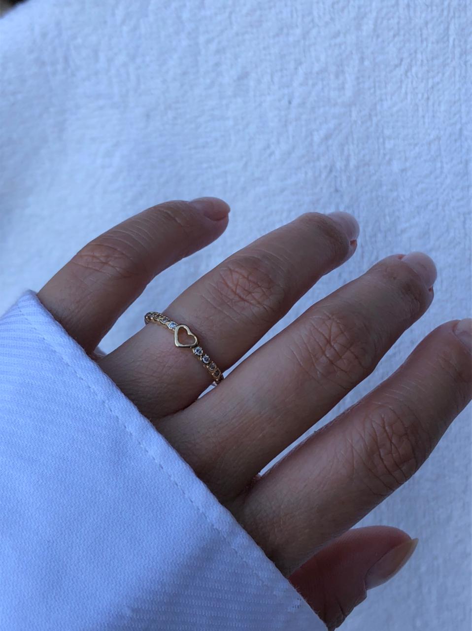 Anel com Coração e Zircônia em Banho de Ouro