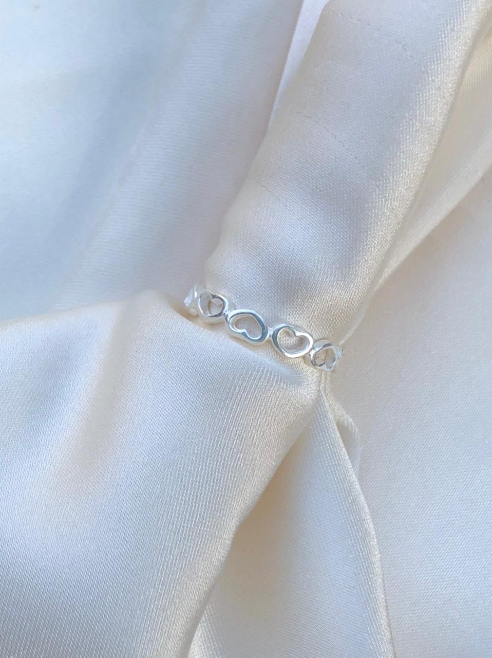 Anel com Corações Prata 950