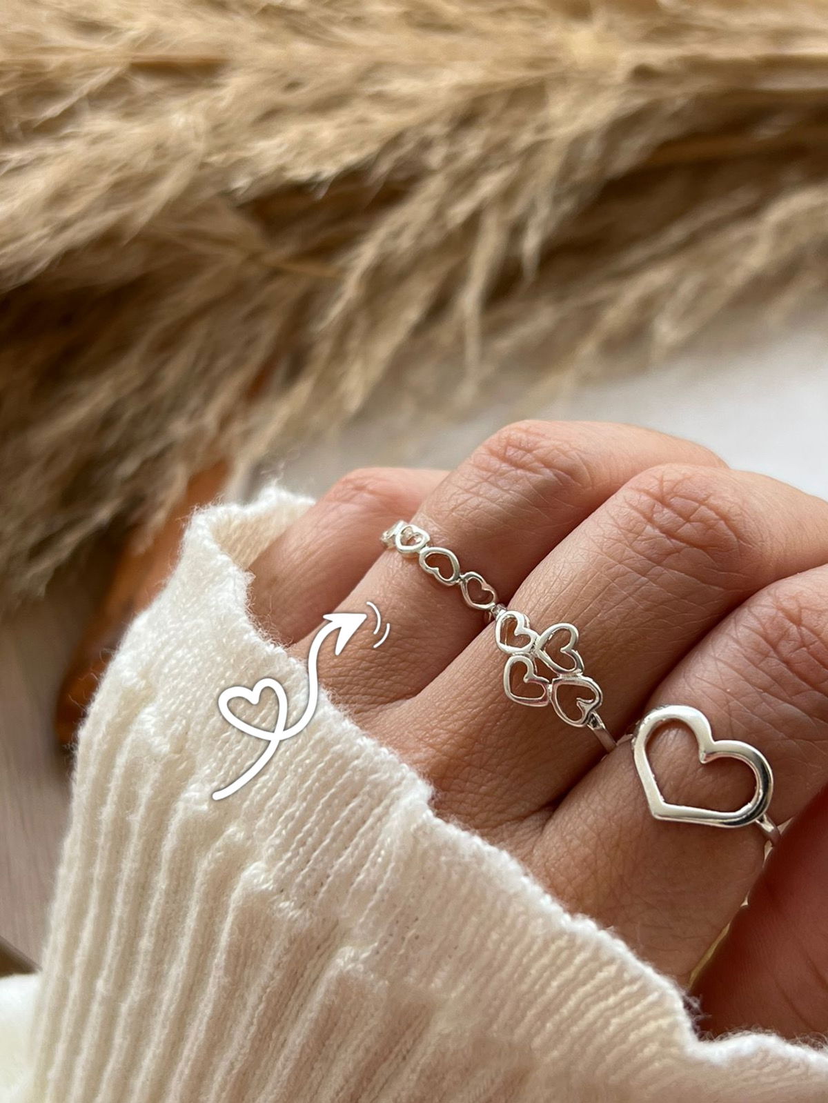 Anel com Corações Prata 950