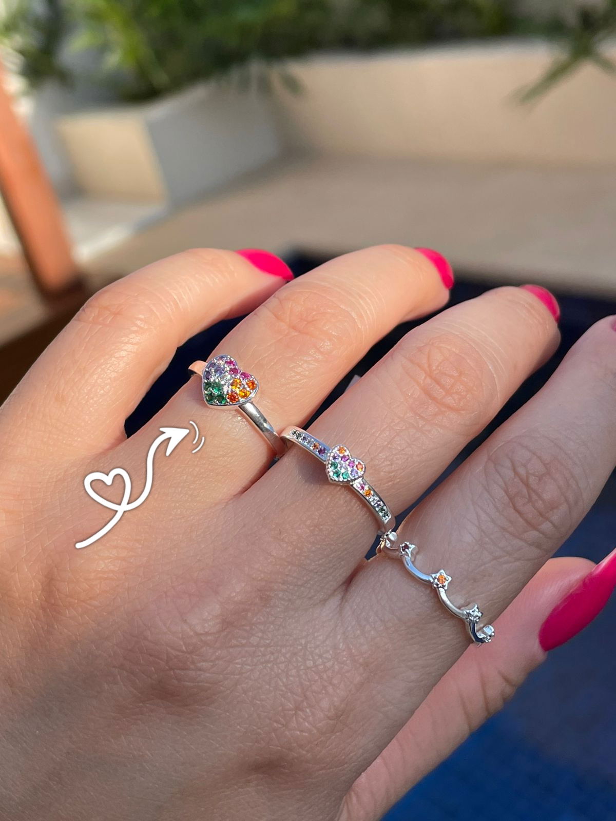 Anel Coração Colorido em Banho de Prata