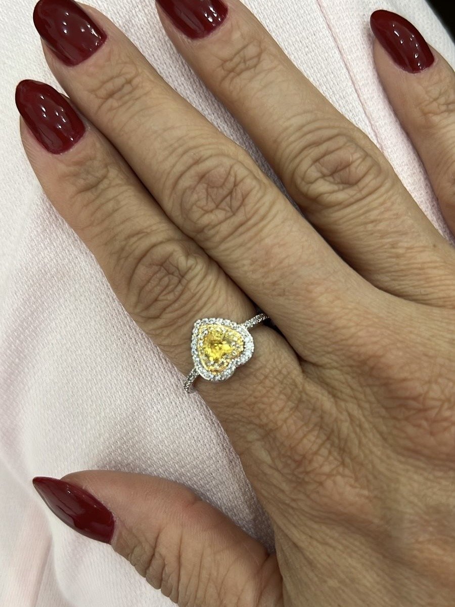 Anel Coração com Zircônia Cristal e Citrino em Banho de Ródio Branco