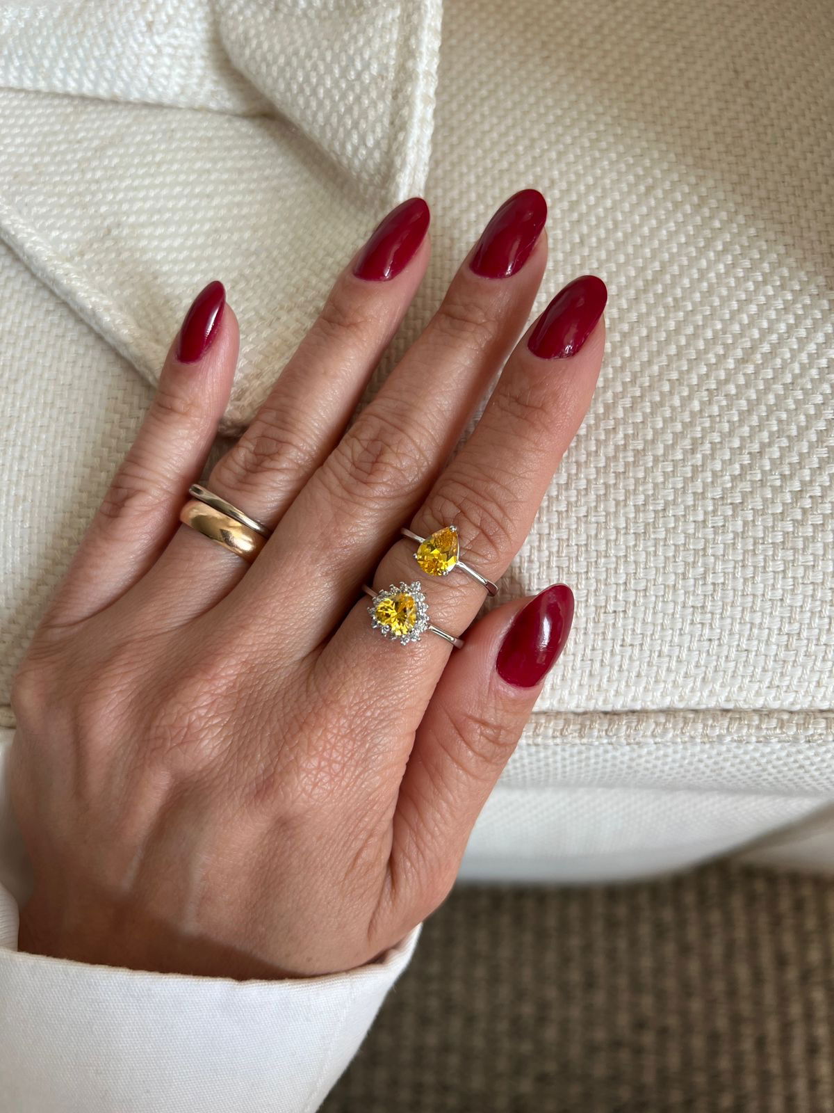 Anel Coração com Zircônia Cristal e Citrino em Banho de Ródio Branco