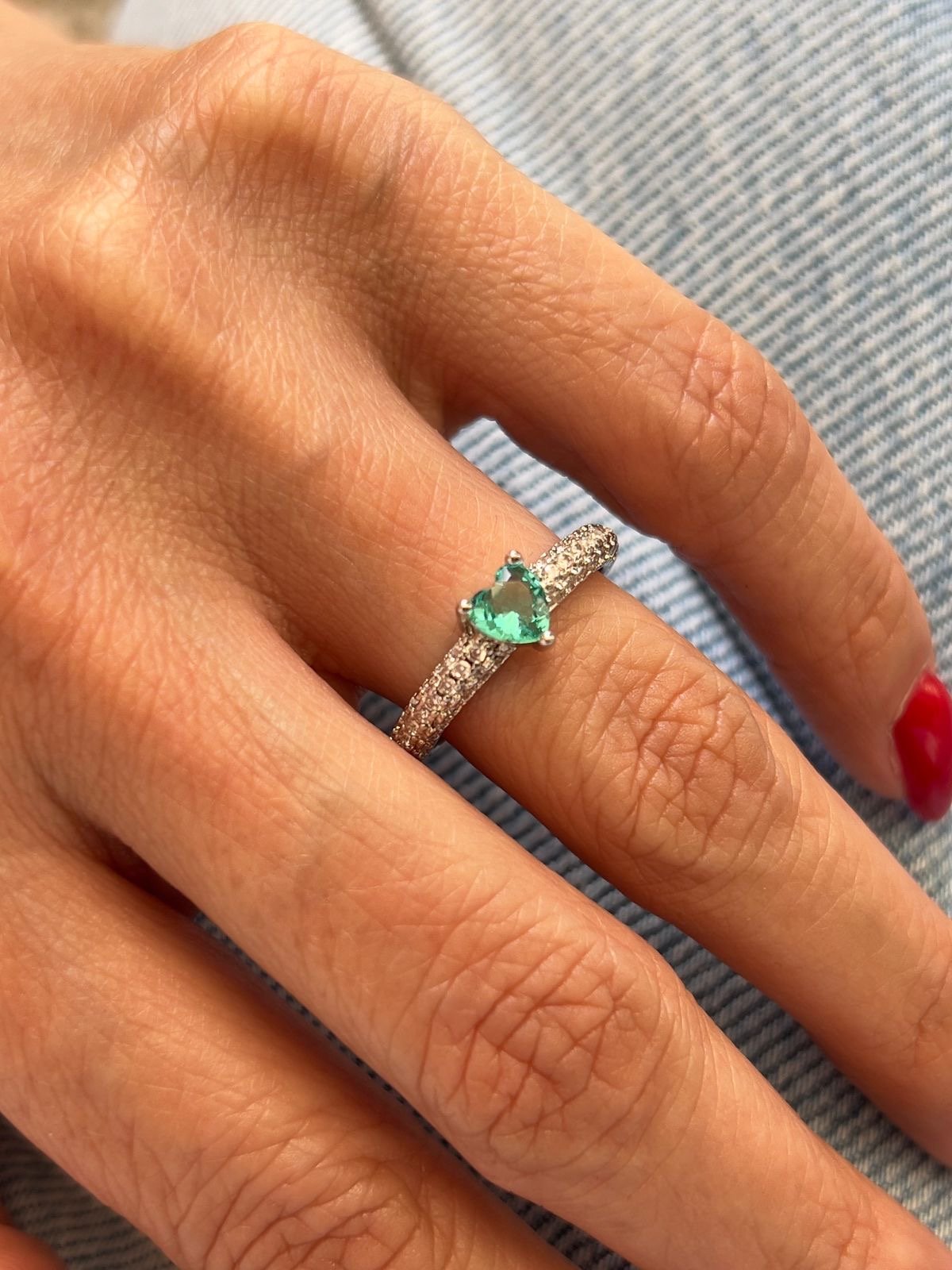 Anel Coração com Zircônia Cristal e Turmalina em Banho de Ródio Branco