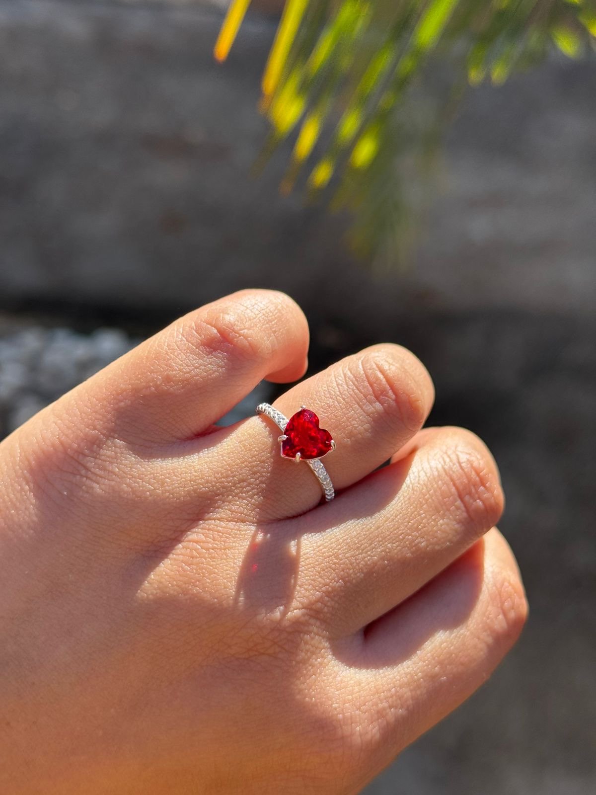 Anel Coração com Zircônia Cristal e Vermelho em Prata 950