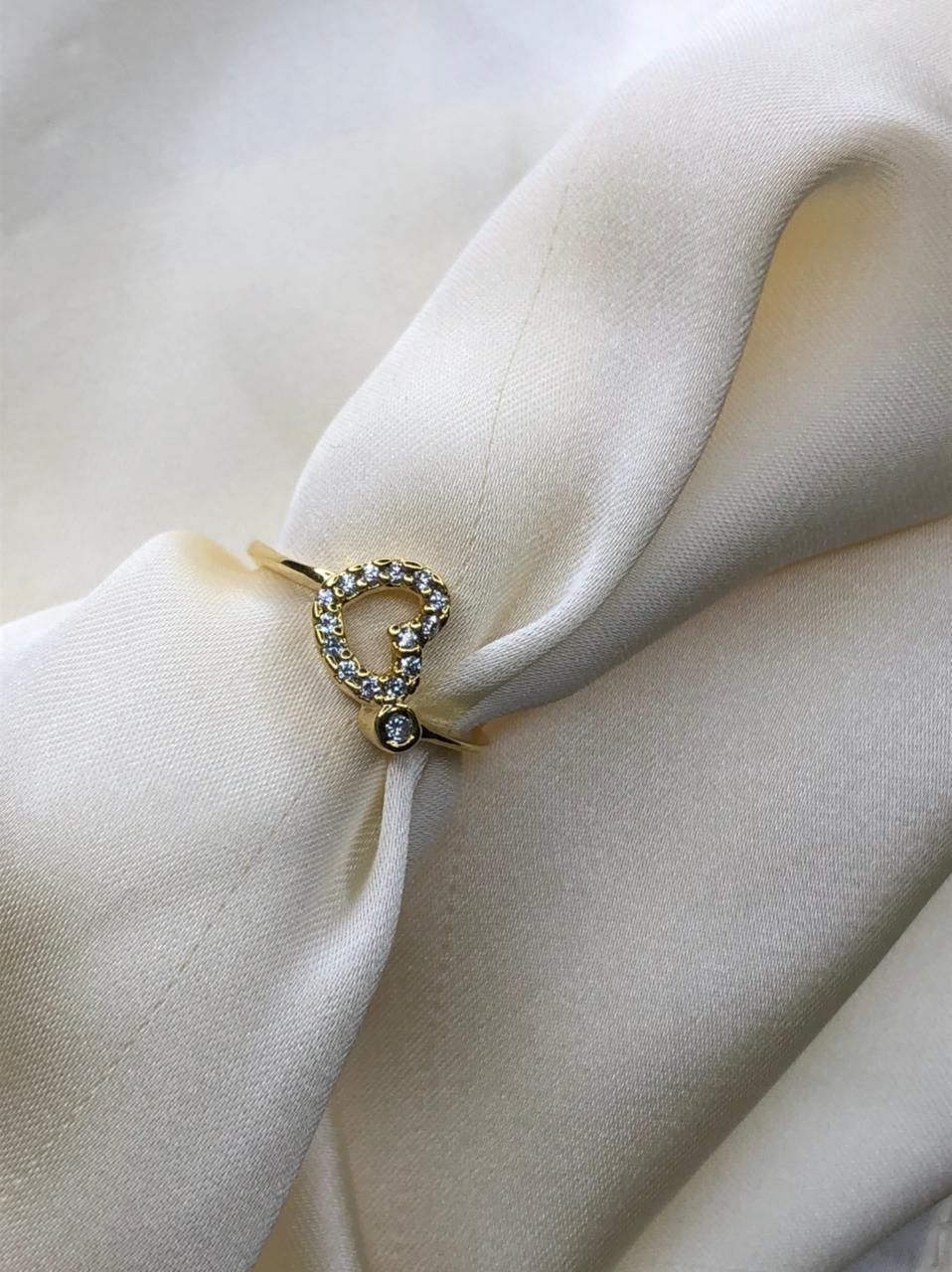 Anel Coração e Ponto de Luz em Banho de Ouro