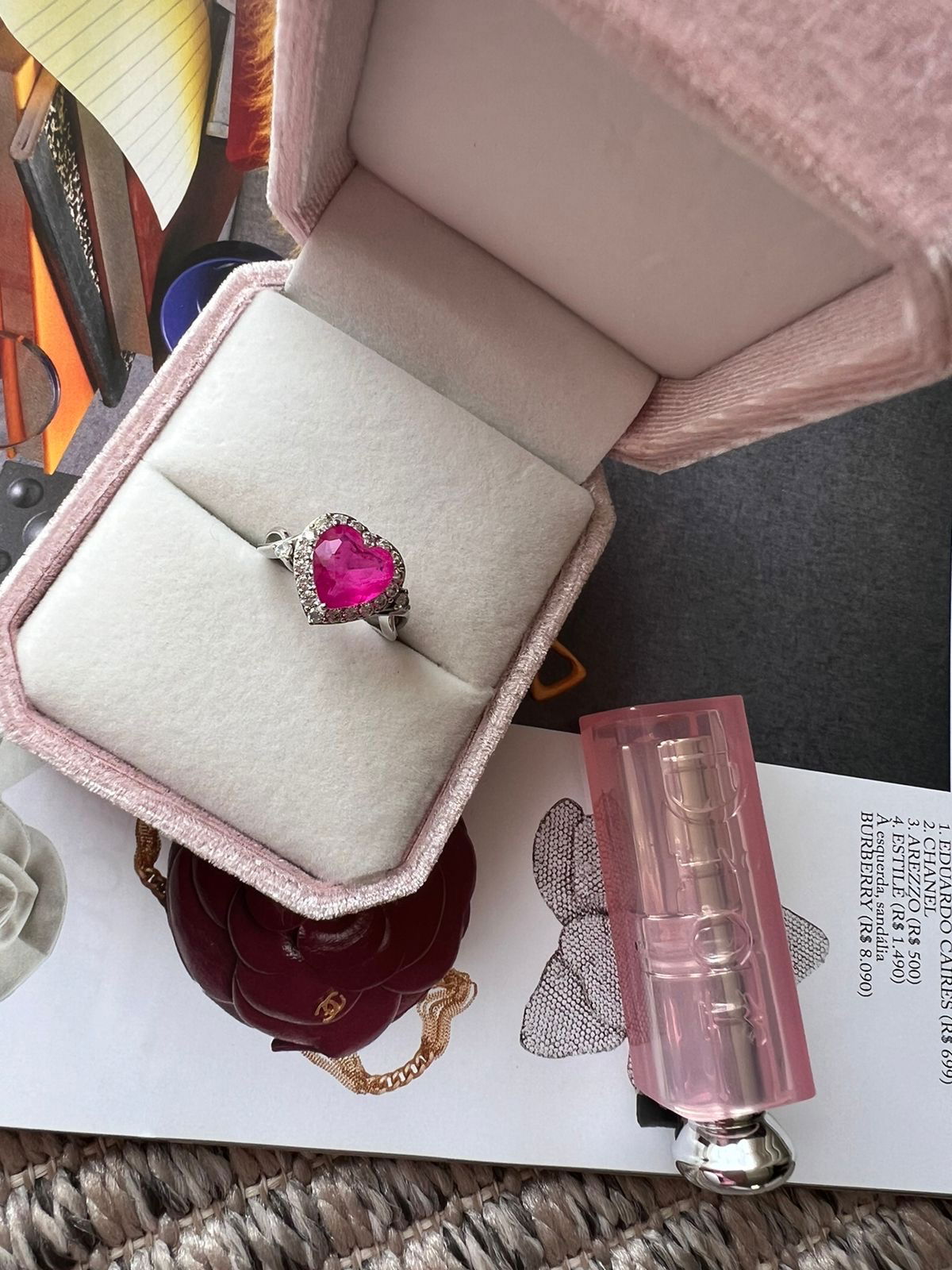 Anel Coração Fusion Pink com Zircônia Cristal em Banho de Ródio Branco