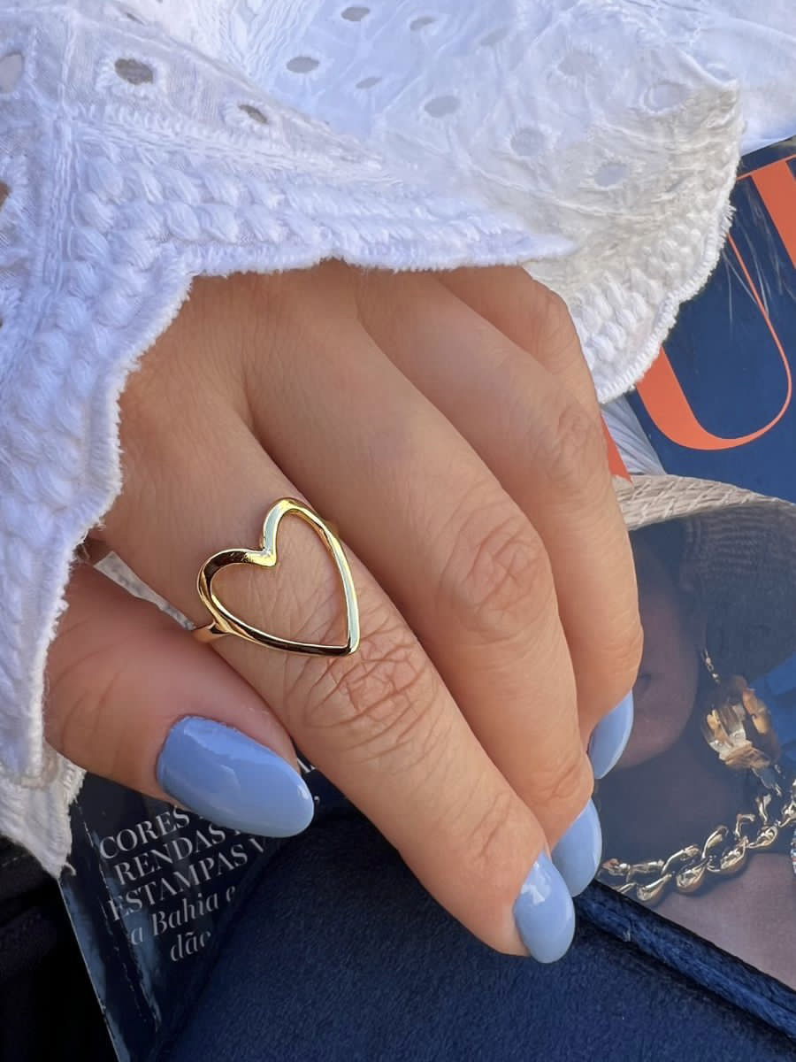 Anel Coração Liso Regulável em Banho de Ouro