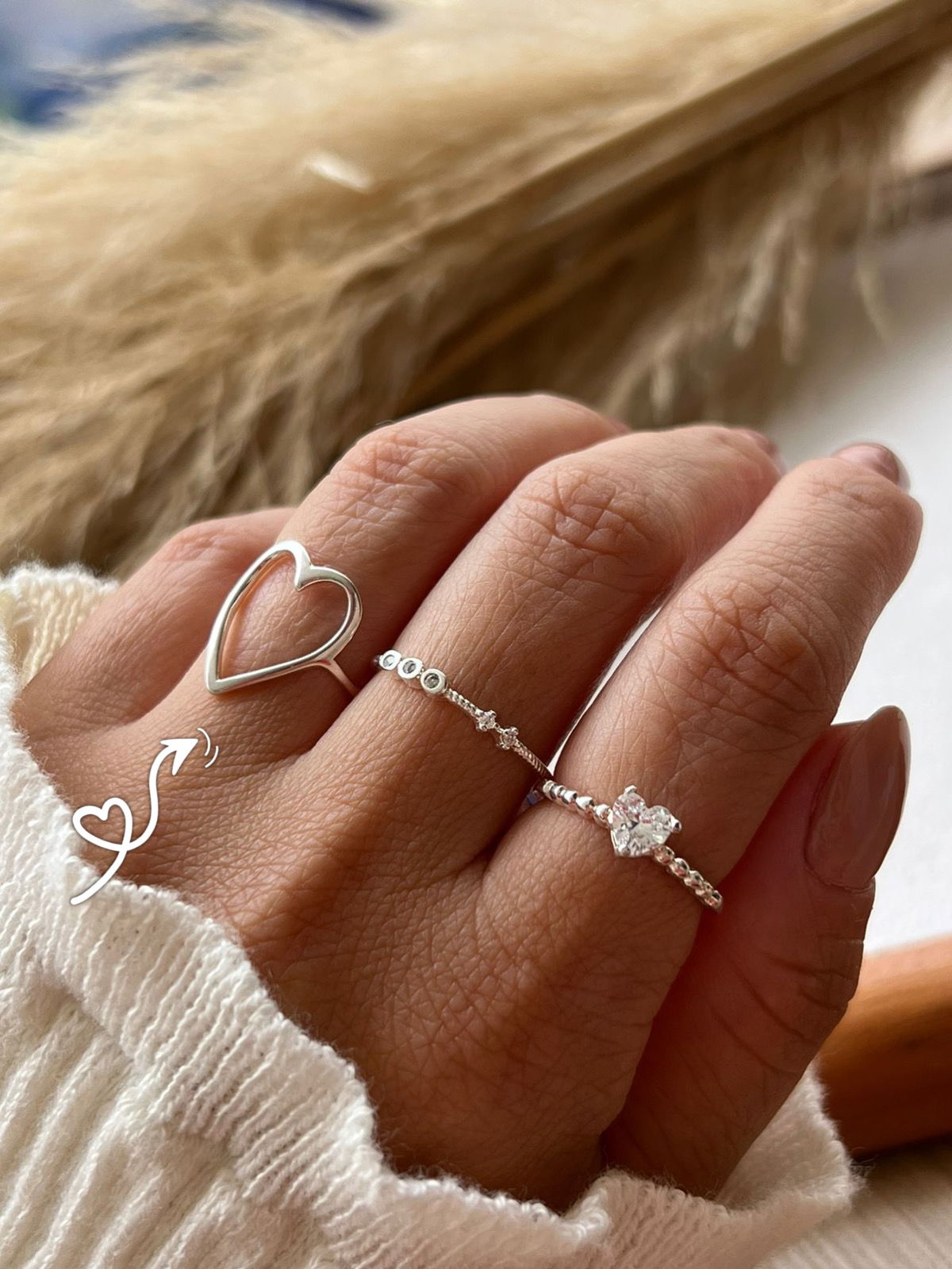 Anel Coração Vazado Prata 950