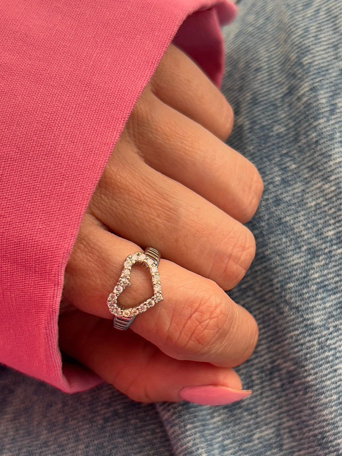 Anel Coração Zircônia Cristal em Banho de Ródio Branco