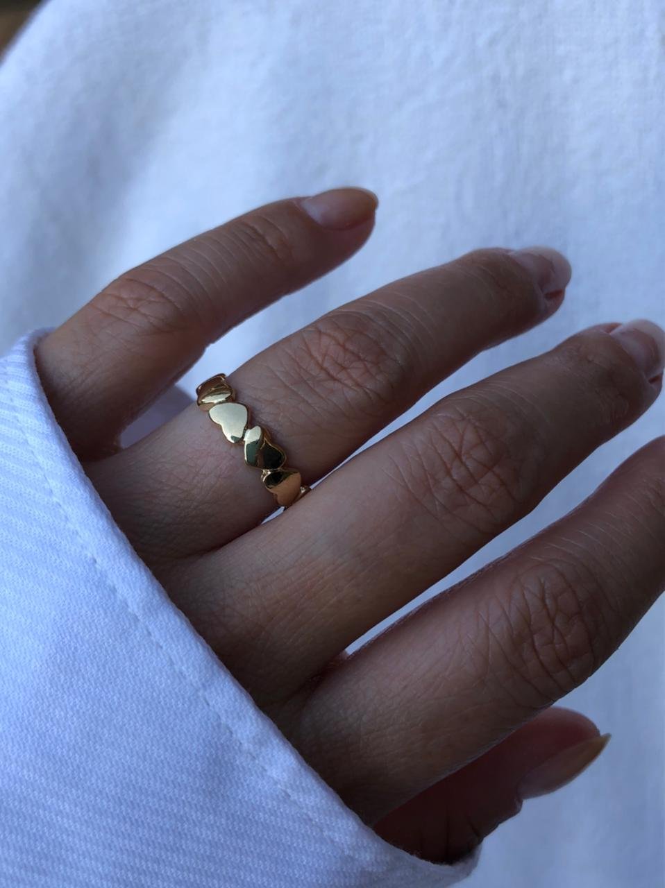 Anel Corações Roliço Inspired em Banho de Ouro