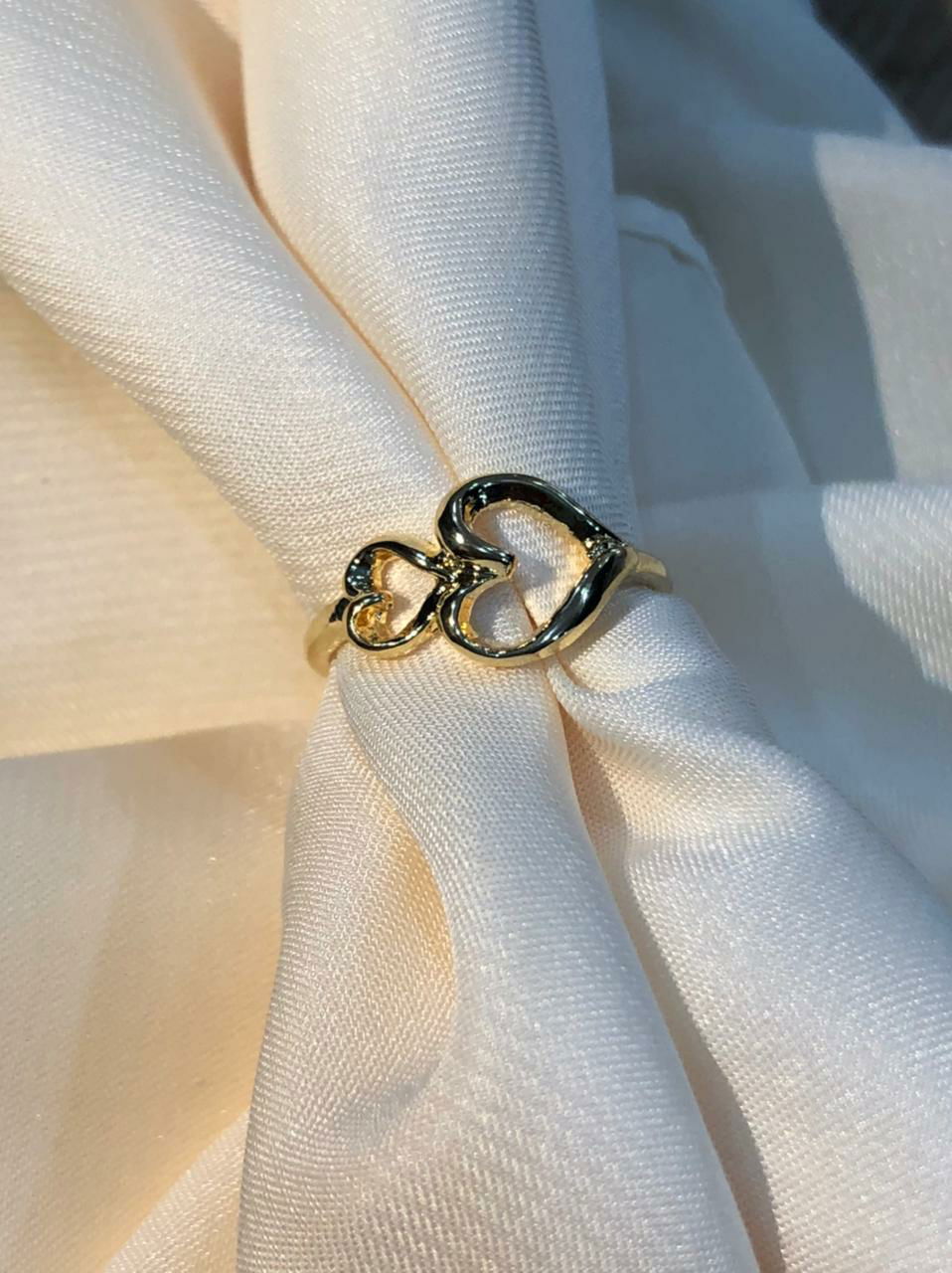 Anel Dois Corações em Banho de Ouro