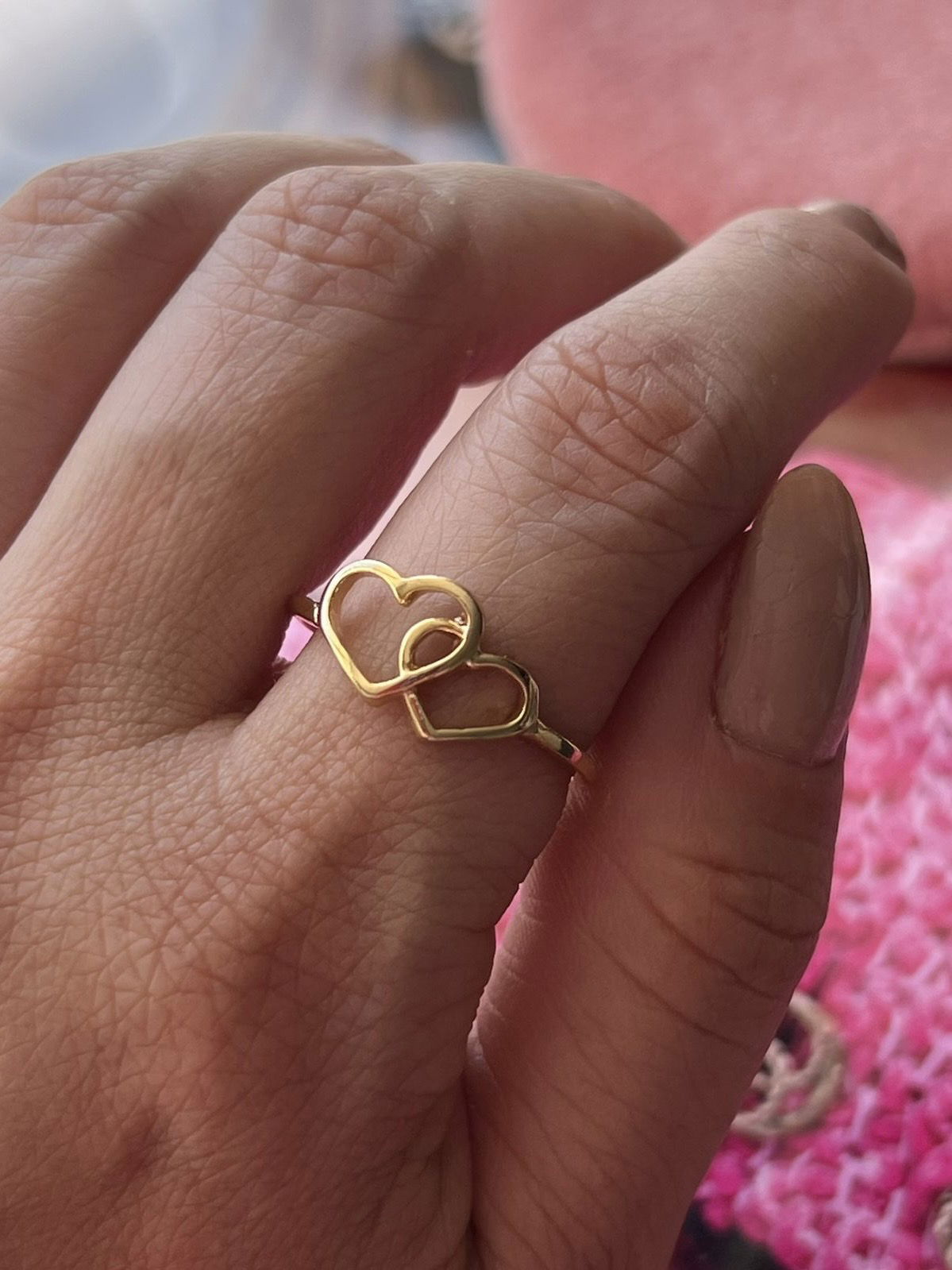 Anel Dois Corações em Banho de Ouro