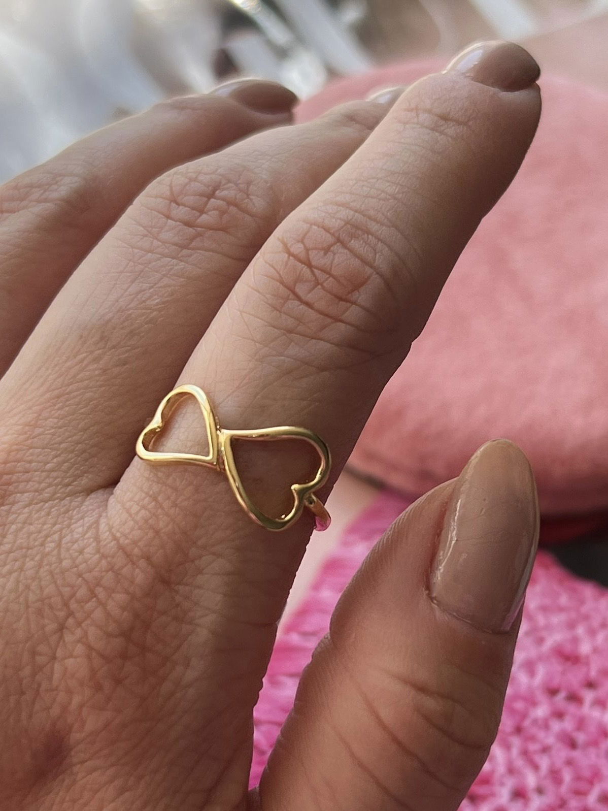 Anel Dois Corações em Banho de Ouro