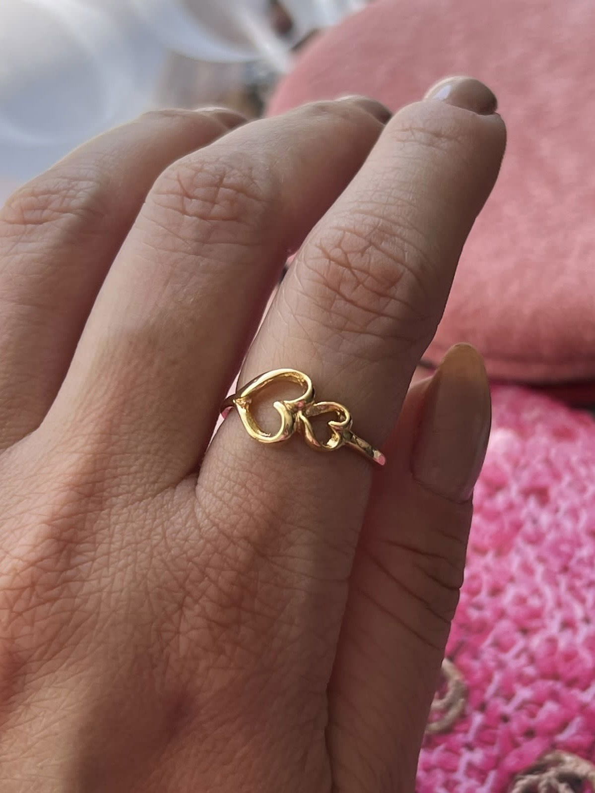 Anel Dois Corações em Banho de Ouro