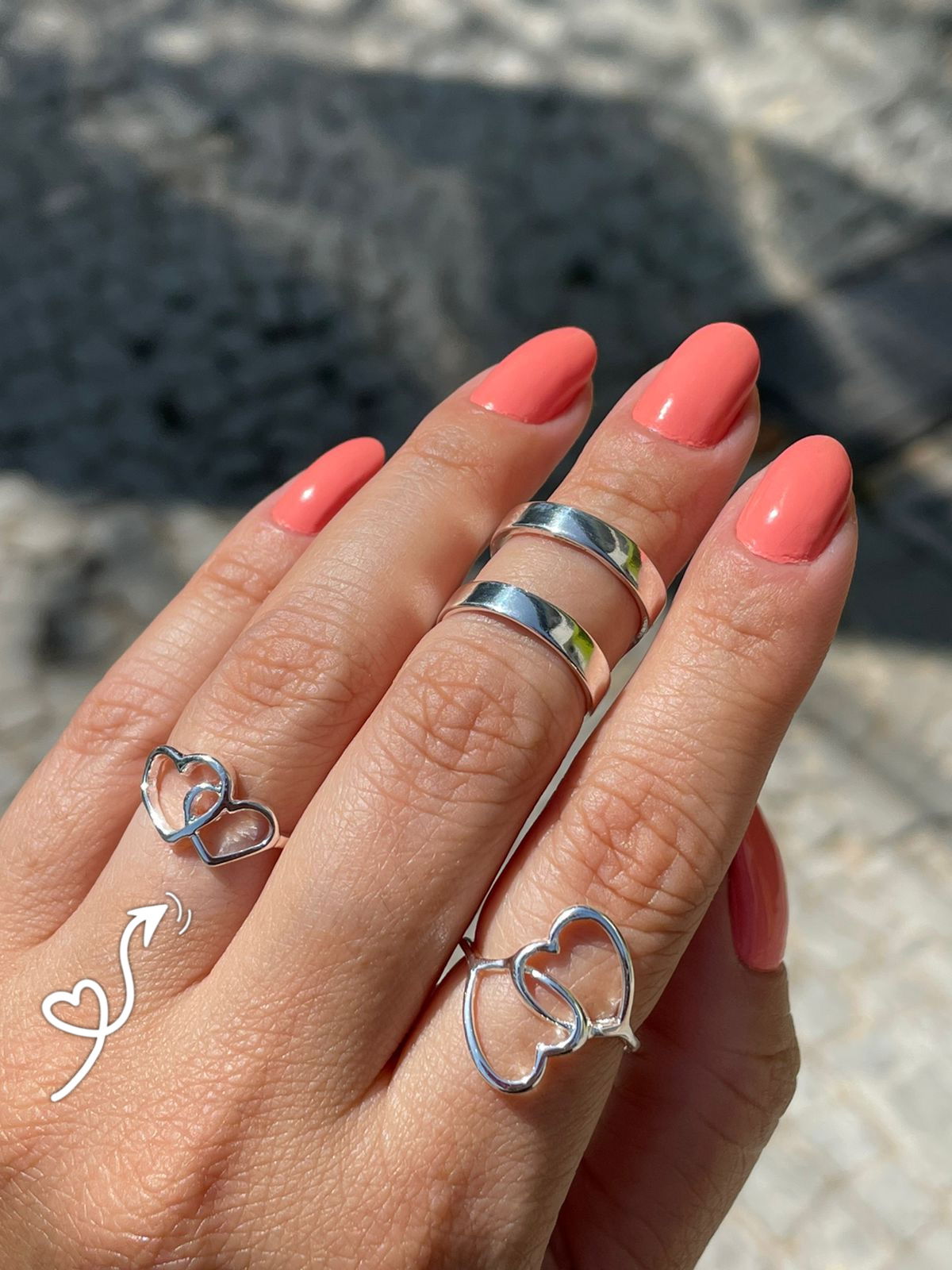 Anel Dois Corações em Banho de Prata