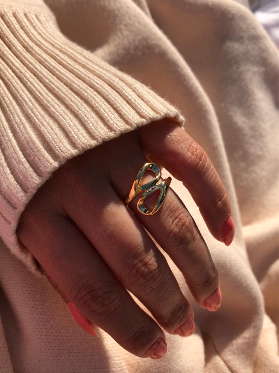 Anel Duas Gotas em Banho de Ouro