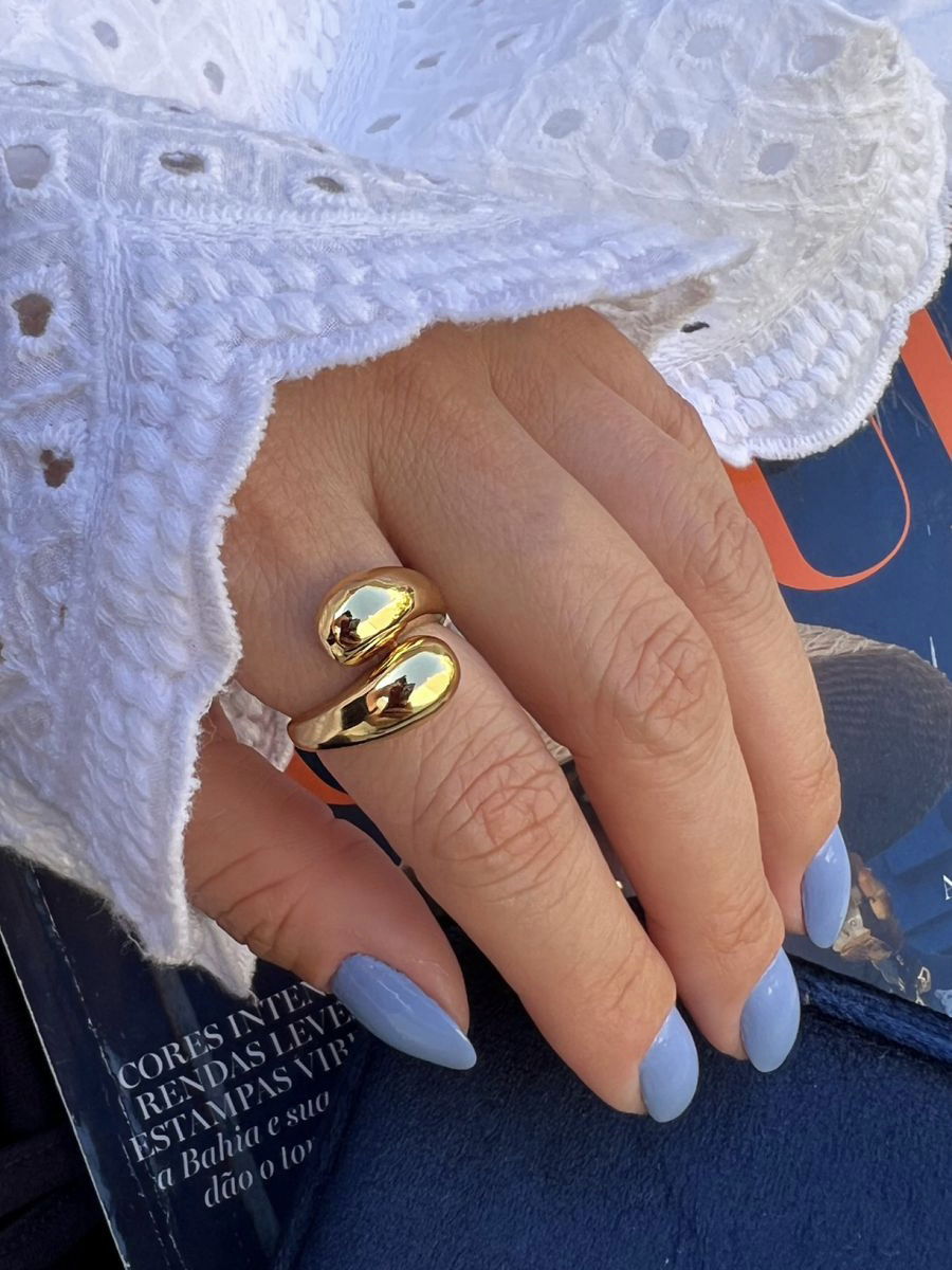 Anel Duas Gotas Lisa Regulável em Banho de Ouro