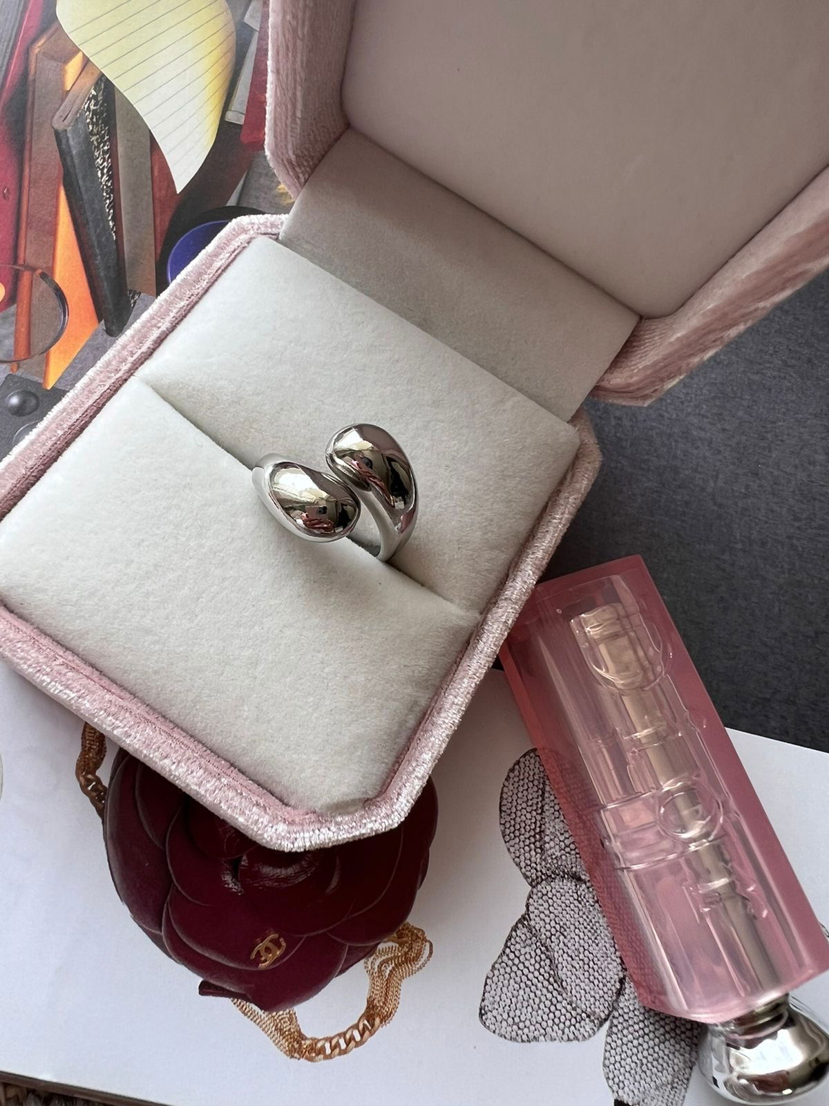 Anel Duas Gotas Lisa Regulável Em Banho de Ródio Branco