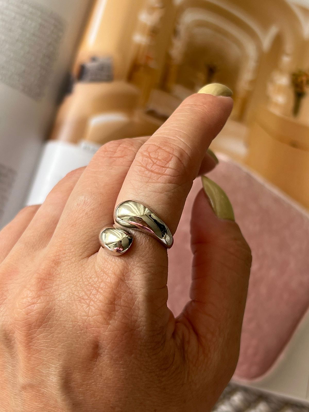 Anel Duas Gotas Lisa Regulável Em Banho de Ródio Branco