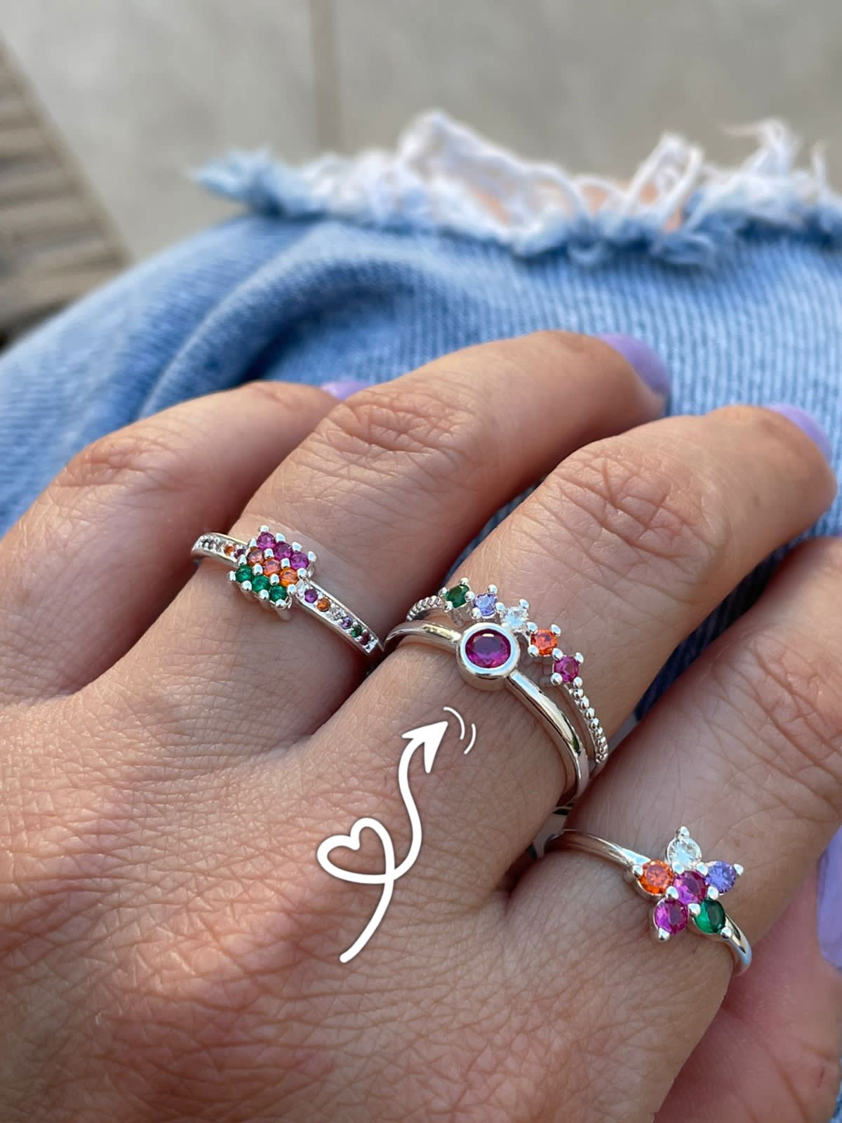 Anel Duplo Colorido em Banho de Prata