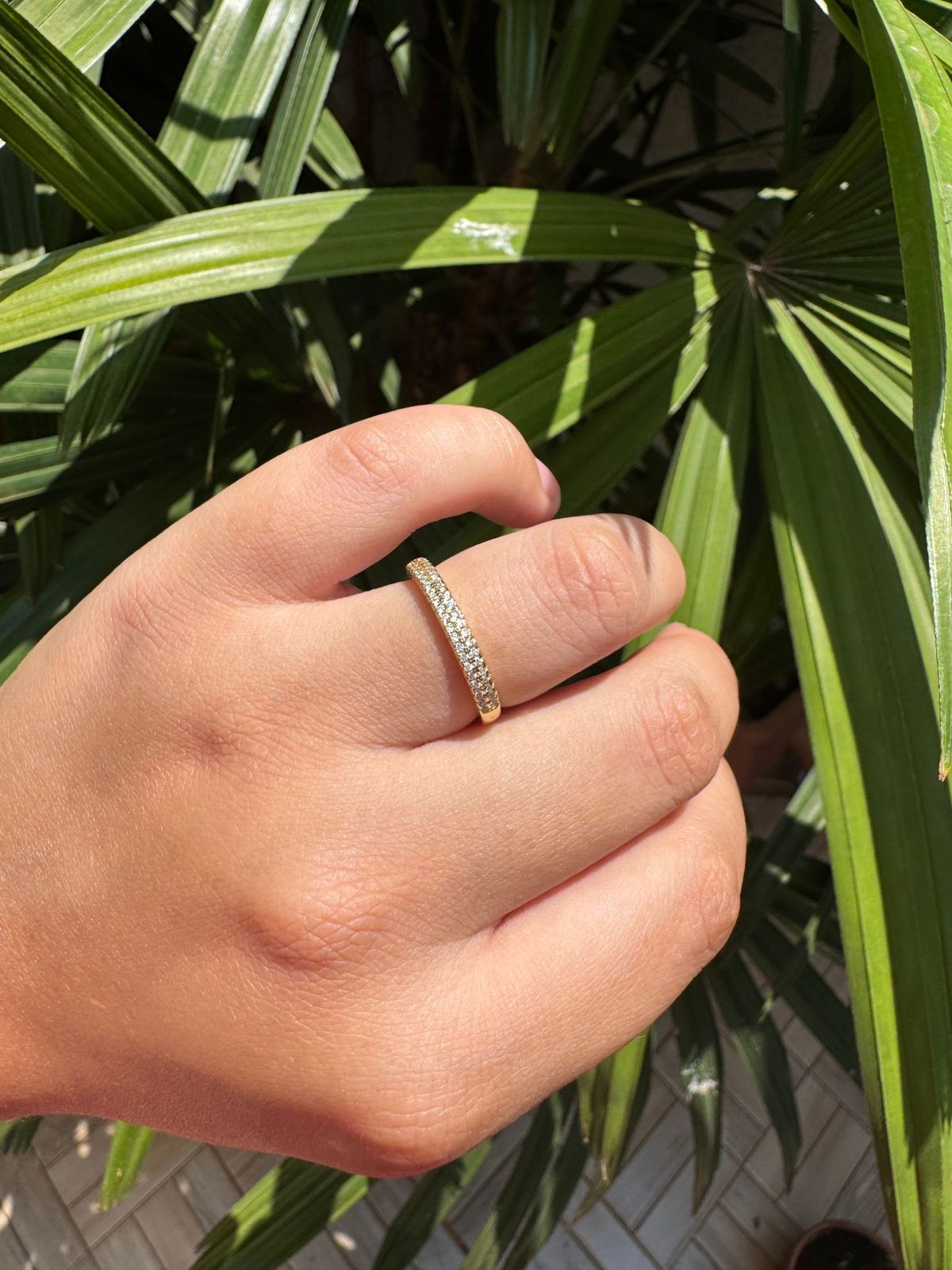 Anel Duplo com Zircônia Cristal em Banho de Ouro