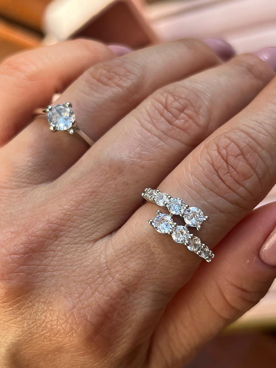 Anel Duplo com Zircônia Cristal em Banho de Ródio Branco