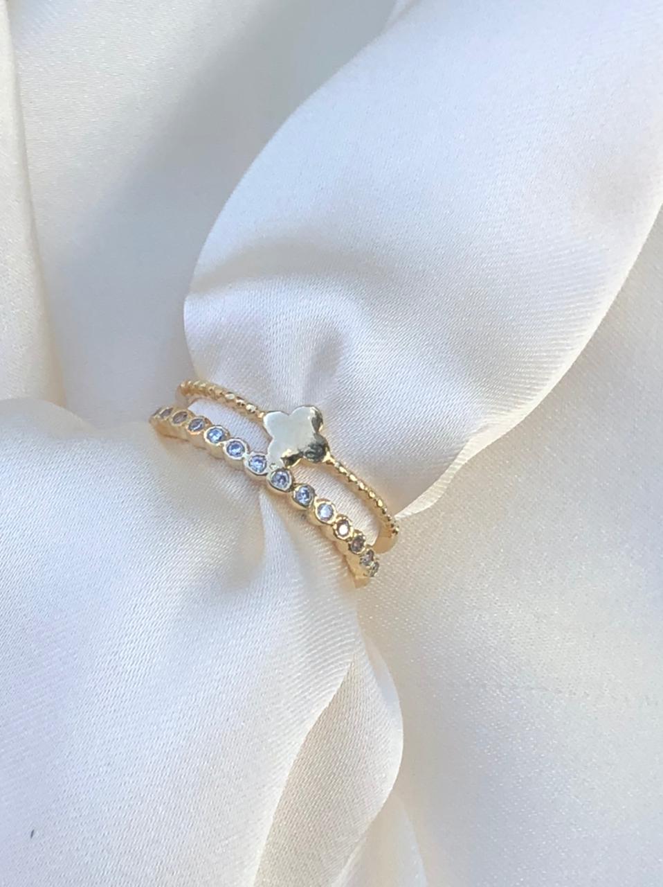 Anel Duplo Inspired em Banho de Ouro